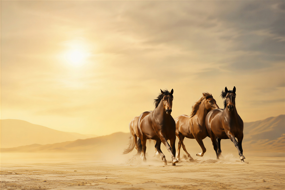 Fotobehang paarden rijdend naar het westen