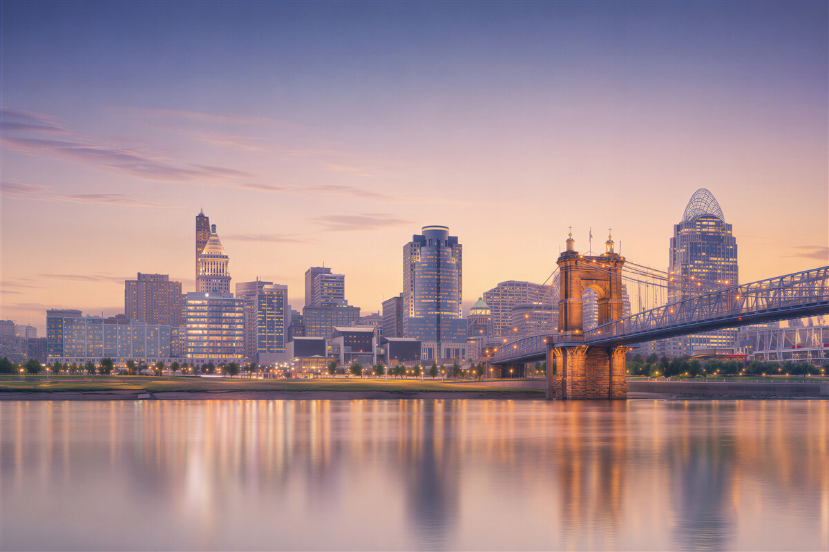 Fotobehang nachtelijke stad Cincinnati