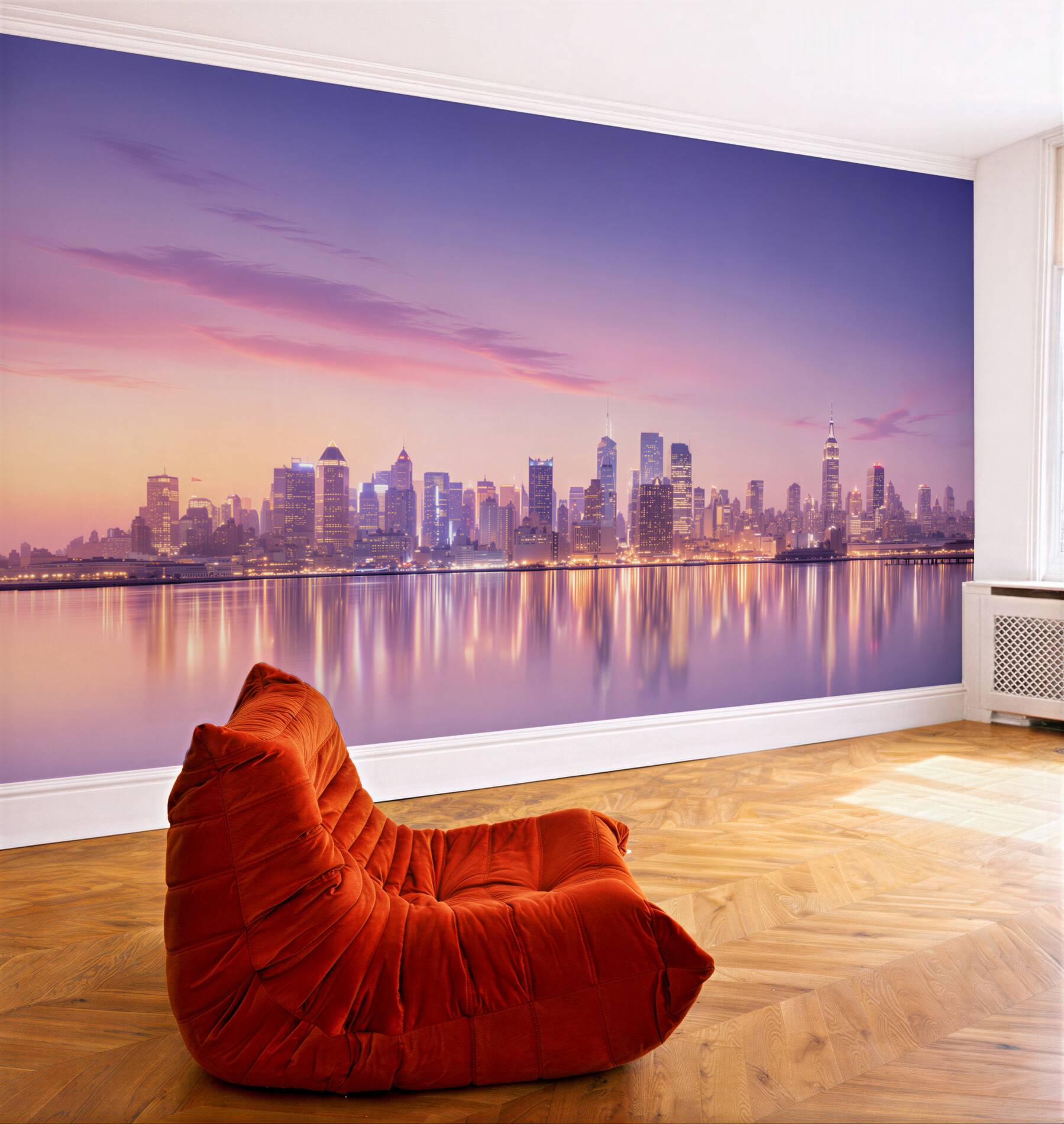 Fotobehang grote stad met nachtverlichting