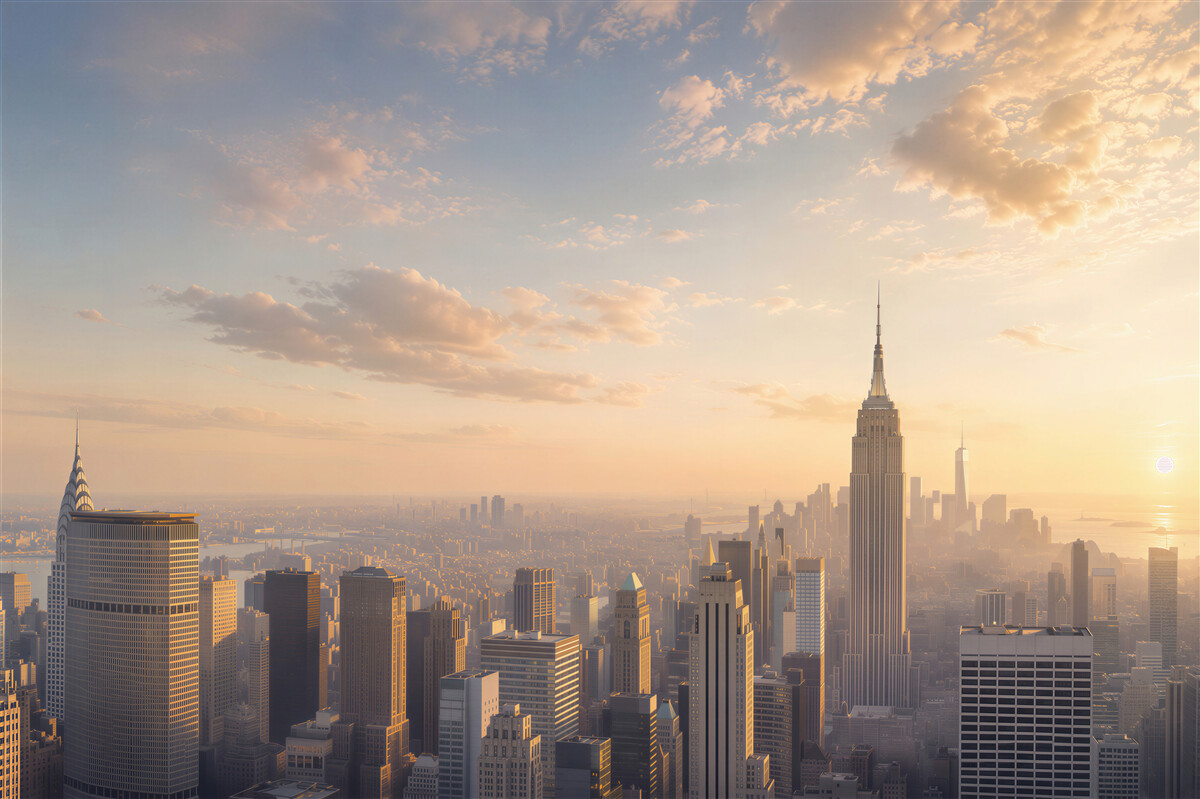 Fotobehang New York bij zonsondergang