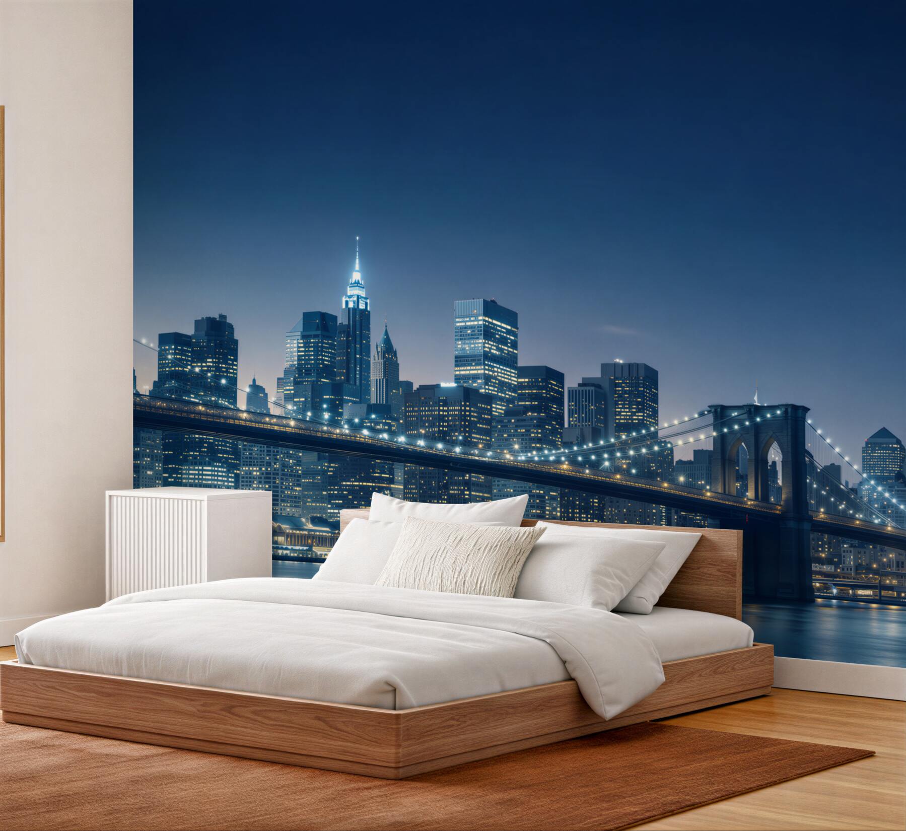 Fotobehang Brooklyn Bridge 's nachts