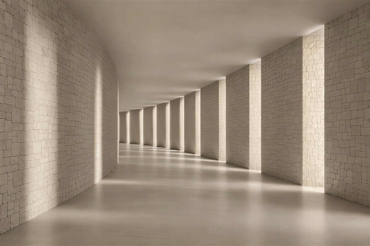 Fotobehang bakstenen gang in perspectief