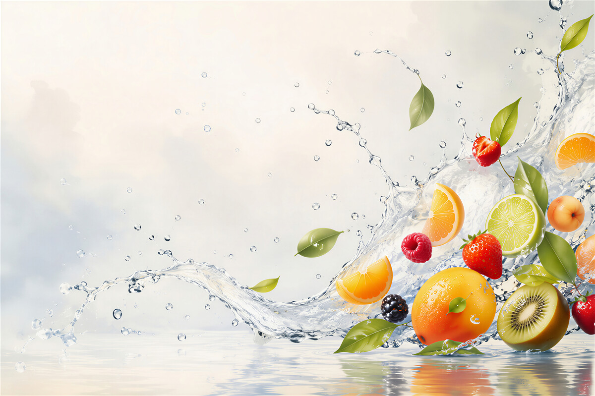 Fotobehang witte cirkels en fruit