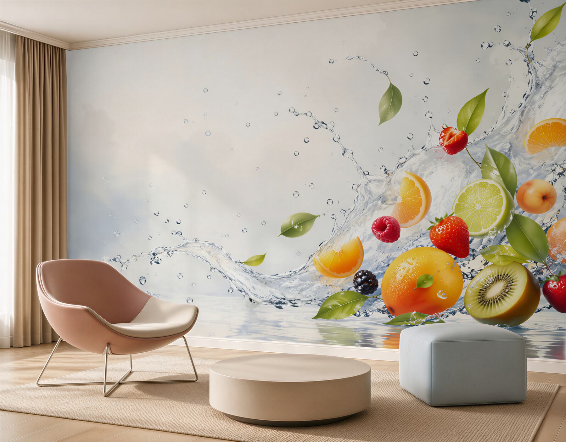Fotobehang witte cirkels en fruit