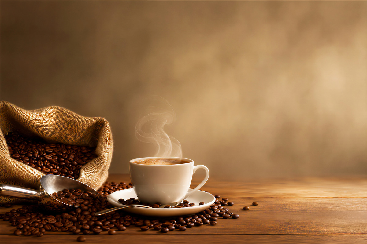Fotobehang kopje koffie op koffiebonen