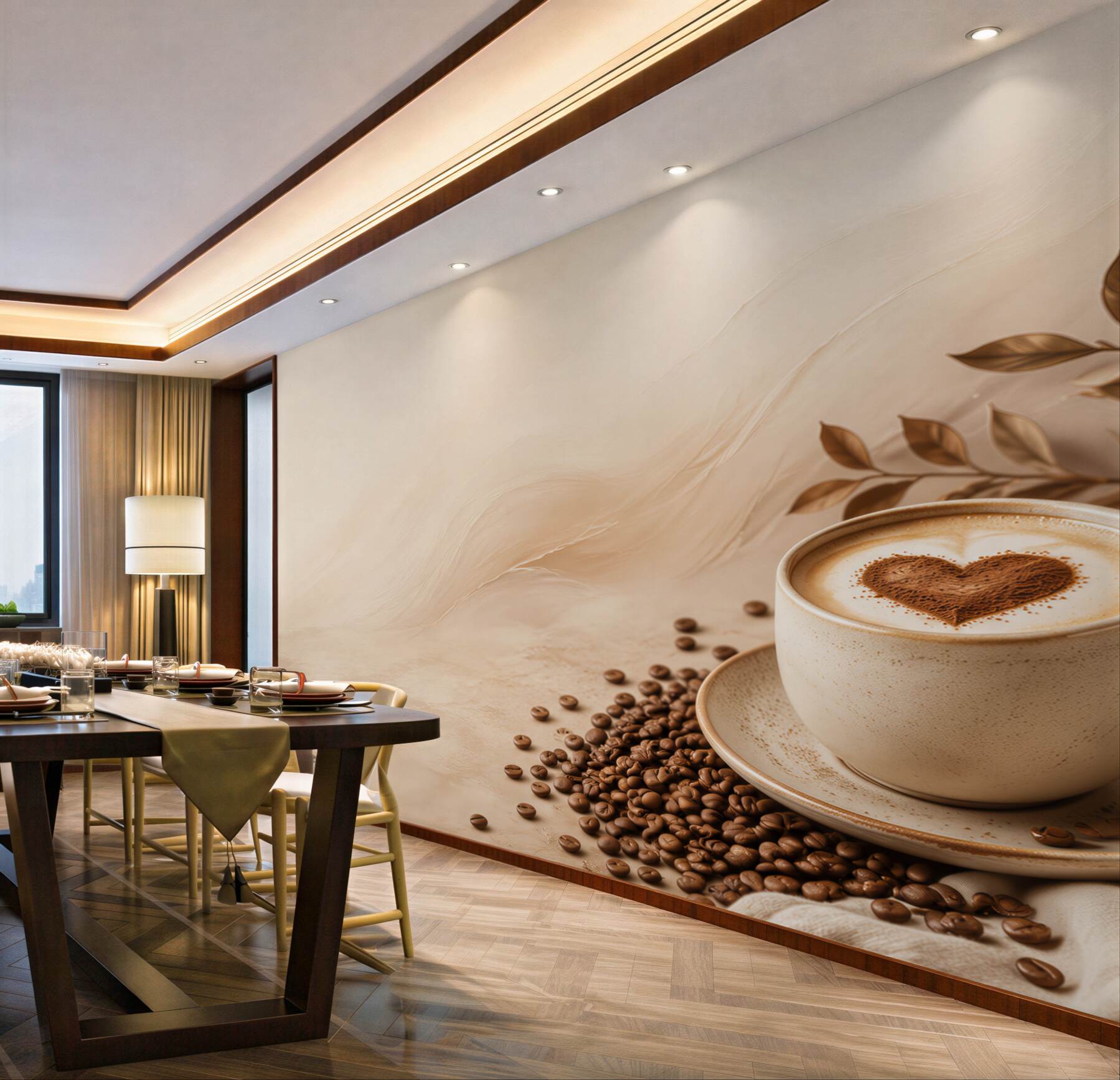 Fotobehang kopje koffie en verspreide bonen