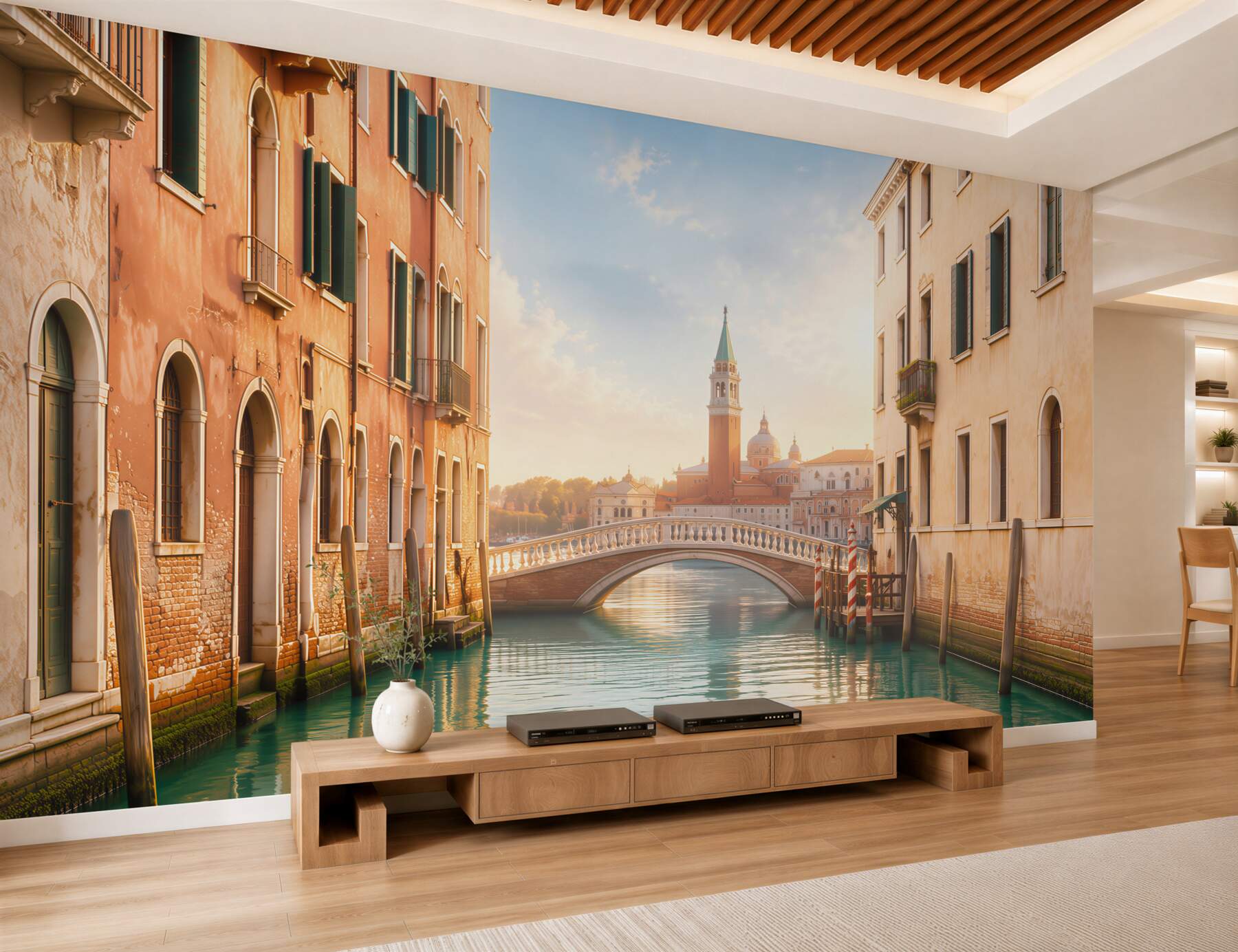 Fotobehang kanaal met uitzicht op het kasteel in Venetië