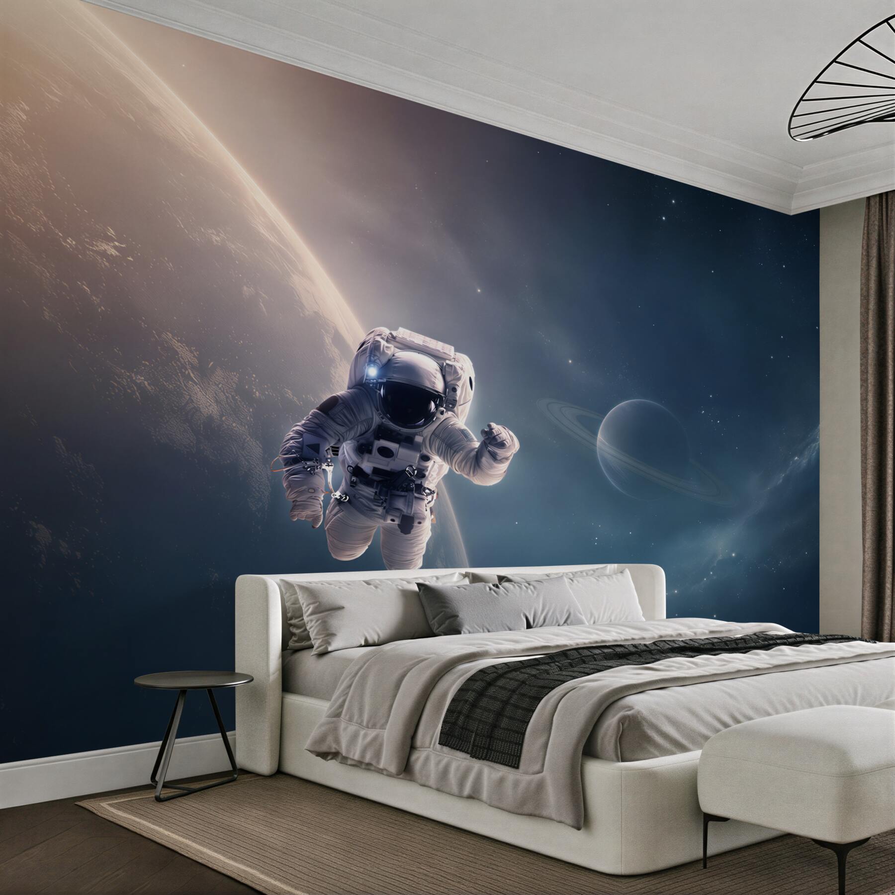 Fotobehang astronaut op de achtergrond van Jupiter