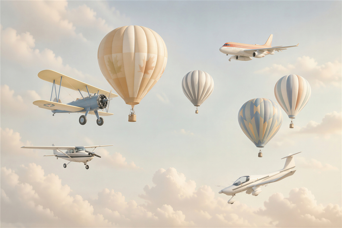 Fotobehang luchtwedstrijd van vliegtuigen en ballonnen