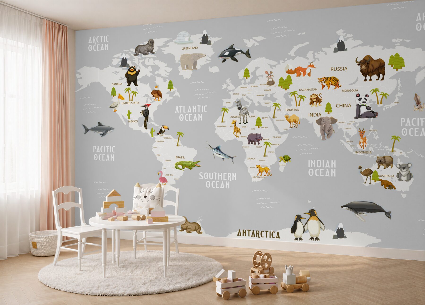 Fotobehang kaart van wilde dieren