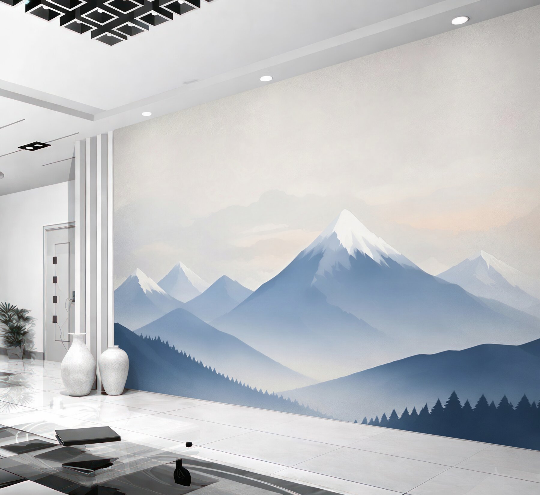 Fotobehang blauwe bergsilhouetten