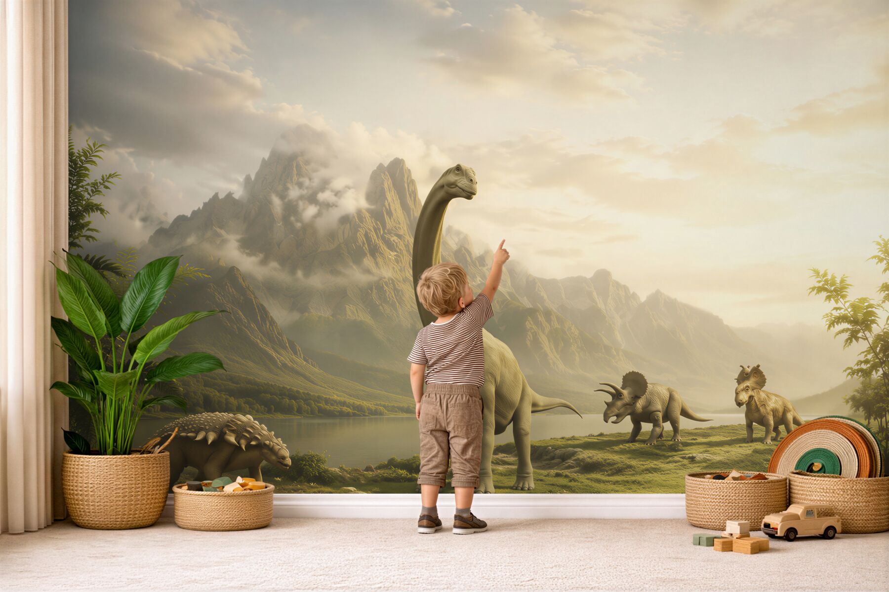 Fotobehang dinosaurussen komen drinken