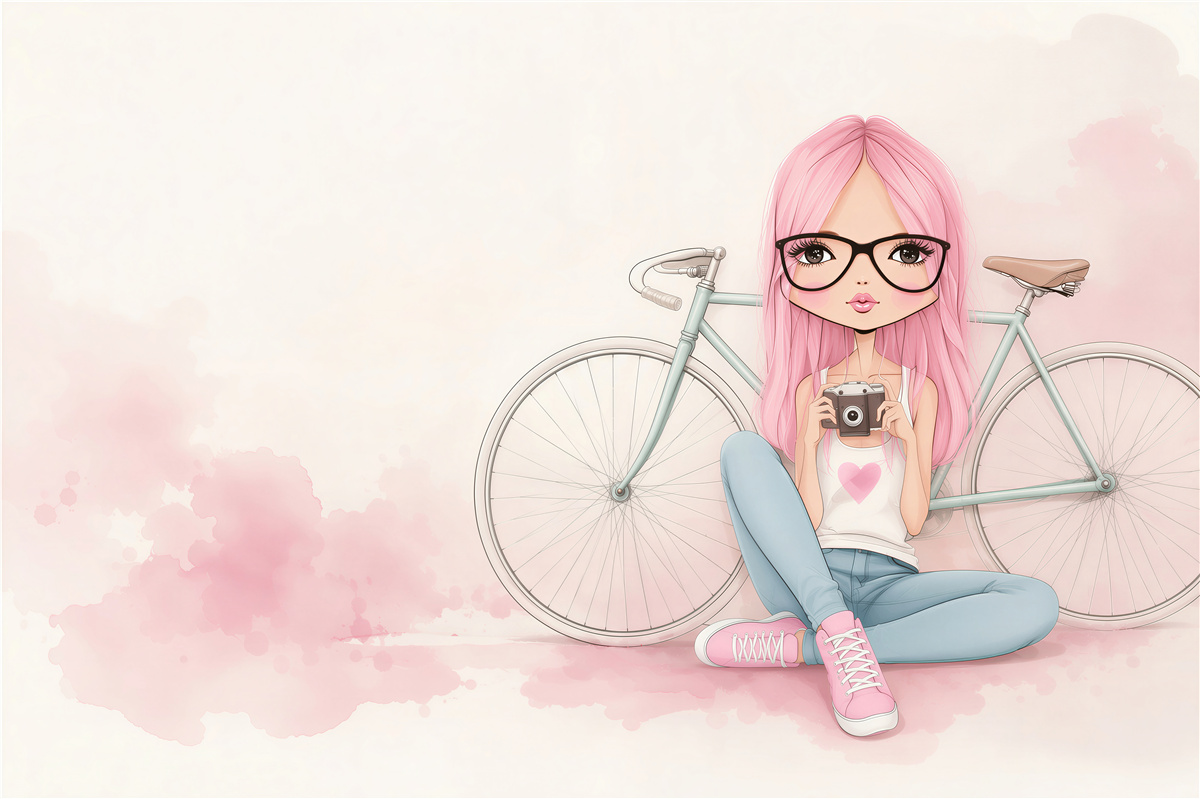 Fotobehang stijlvolle meisje met een fiets