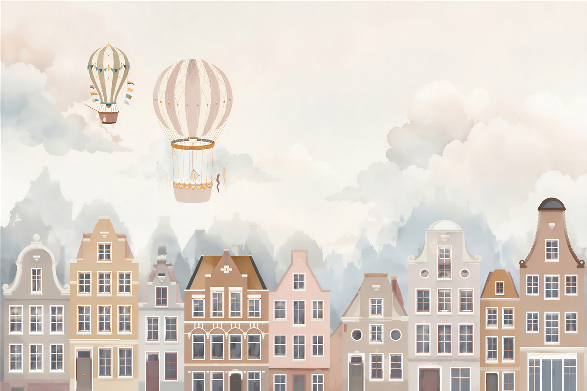 Fotobehang luchtballonnen boven de stad