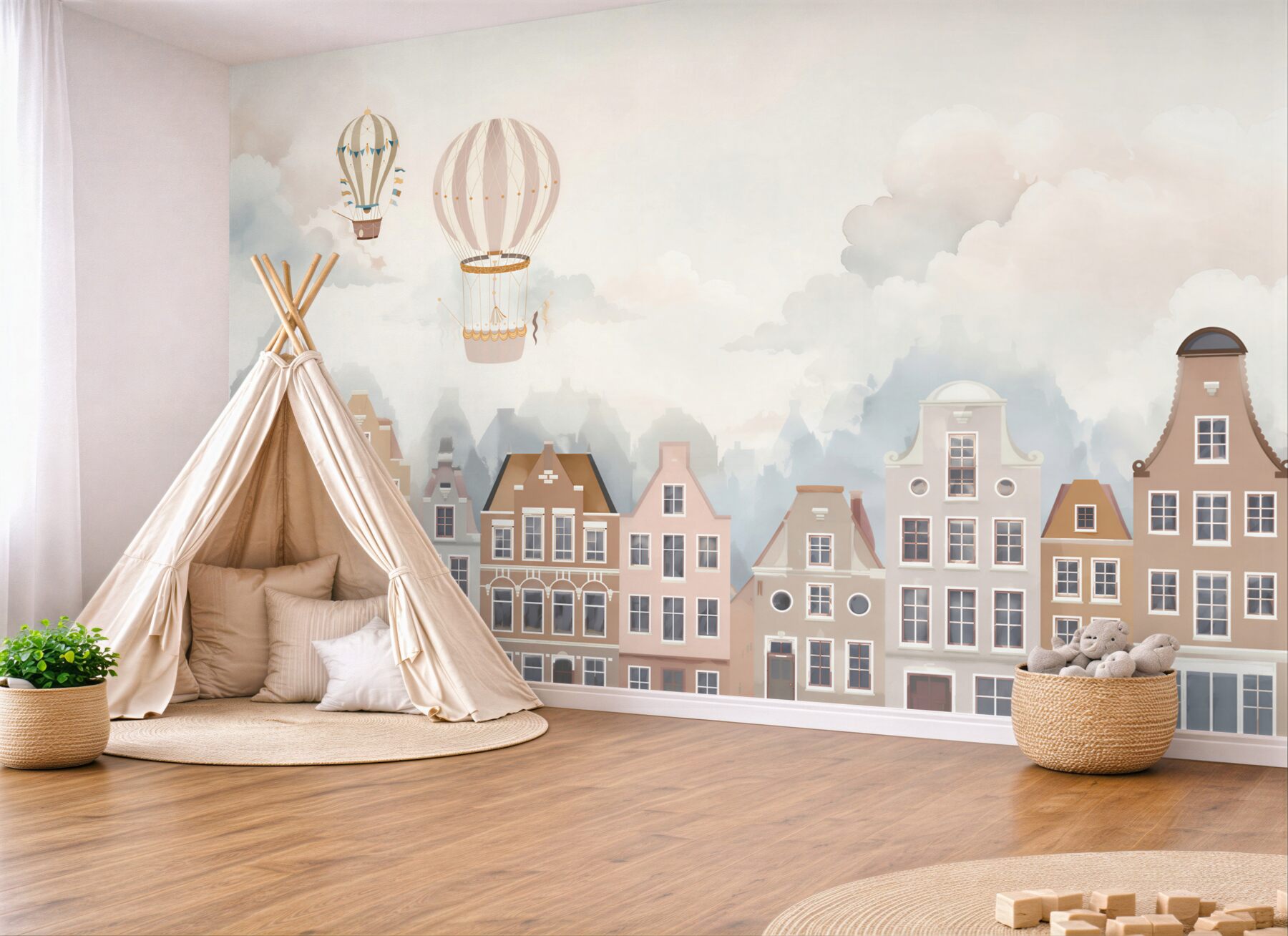 Fotobehang luchtballonnen boven de stad