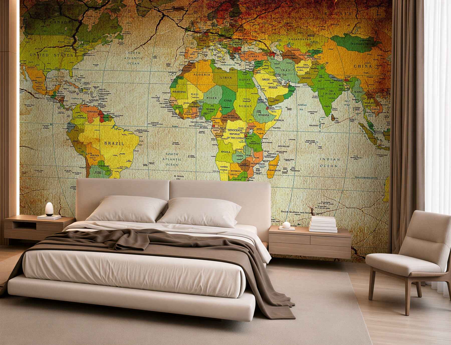 Fotobehang geografische wereldkaart