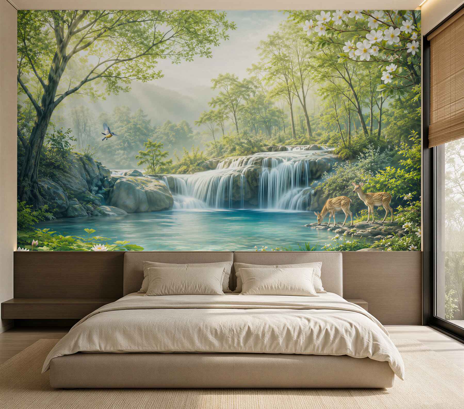 Fotobehang sprookjesachtige natuur bij een zomerwaterval