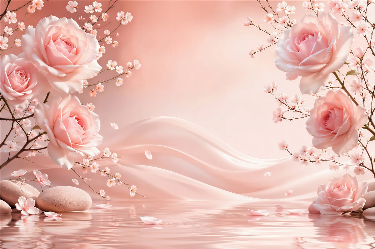 Fotobehang bloeiende bloemen boven water