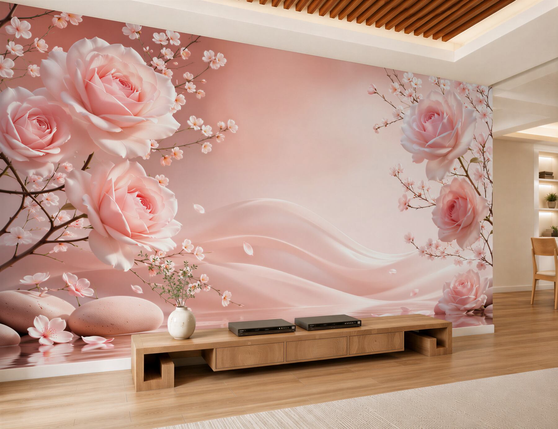 Fotobehang bloeiende bloemen boven water