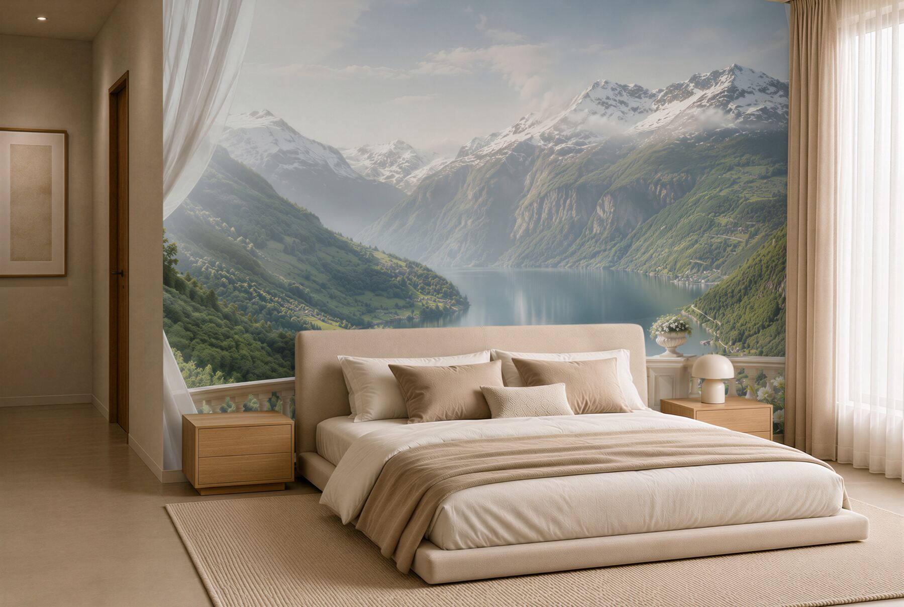 Fotobehang bergterras met meer