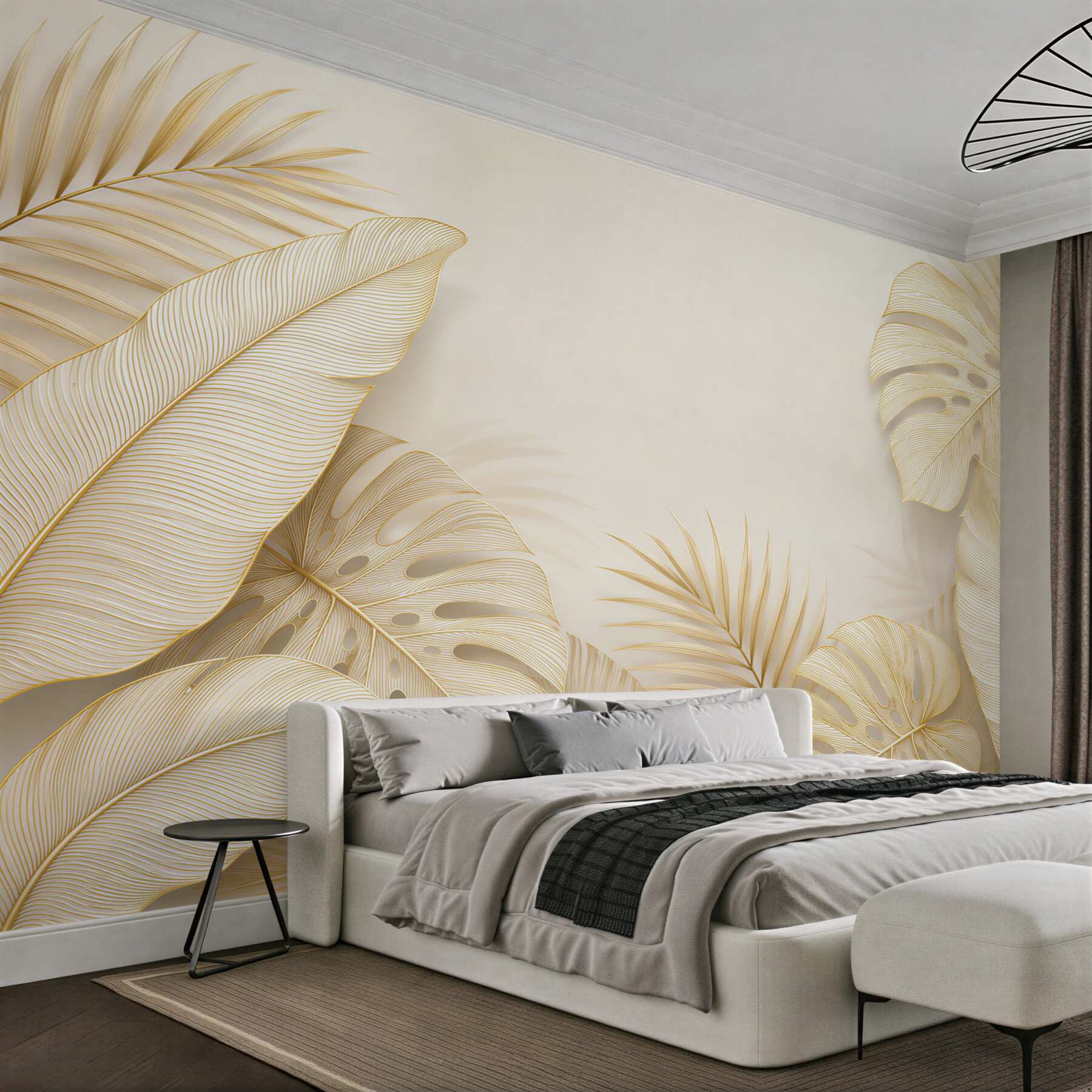 Fotobehang bruin-gouden bladeren van monstera