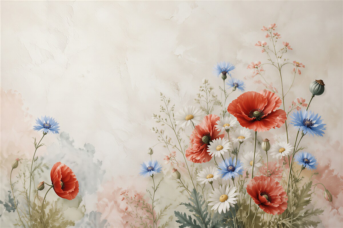 Fotobehang heldere lentebloemen en vlinders