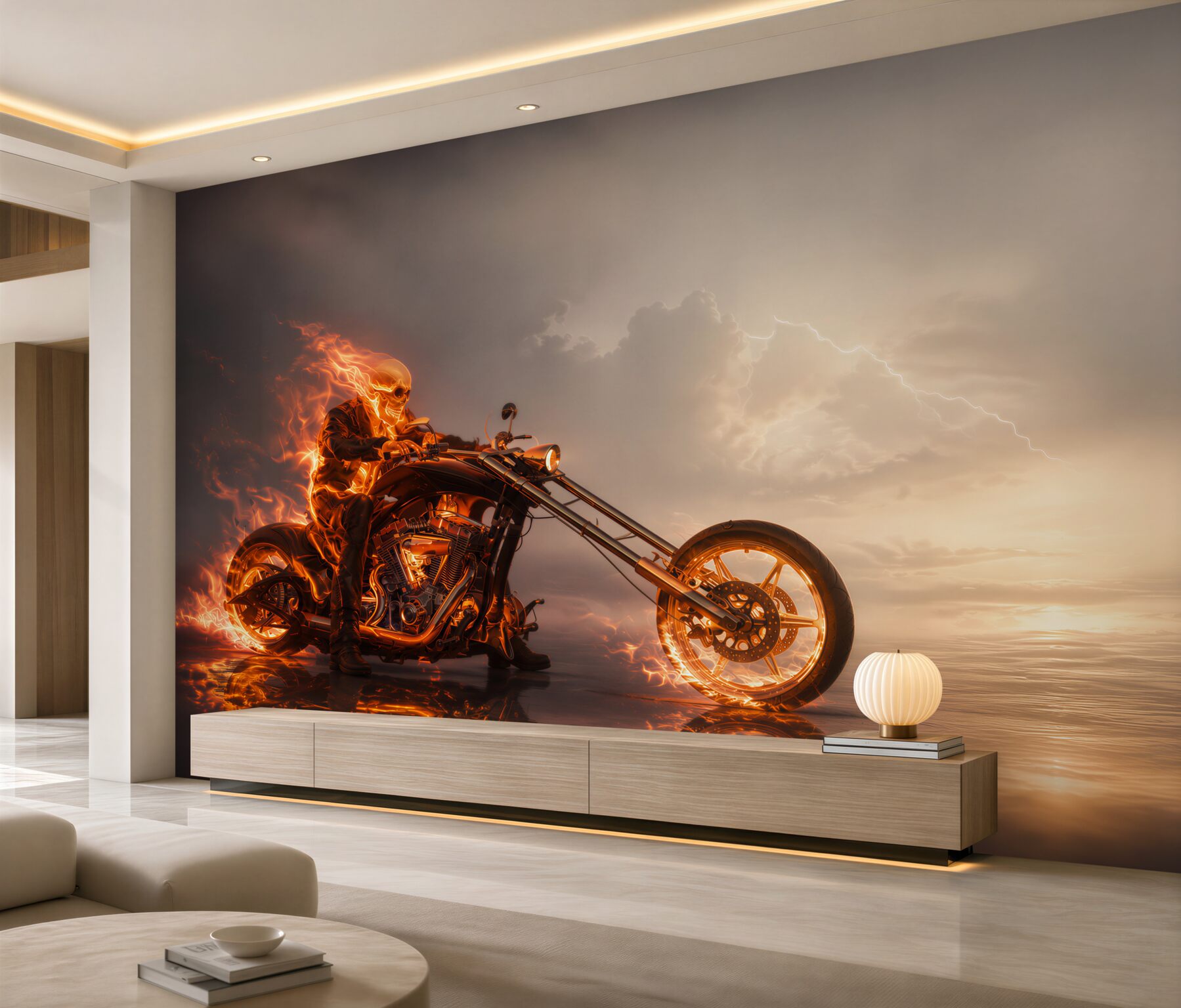 Fotobehang brandende fietser