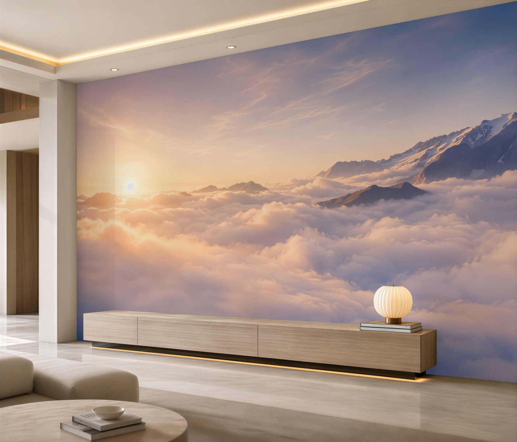 Fotobehang bewolkte lucht bij zonsondergang