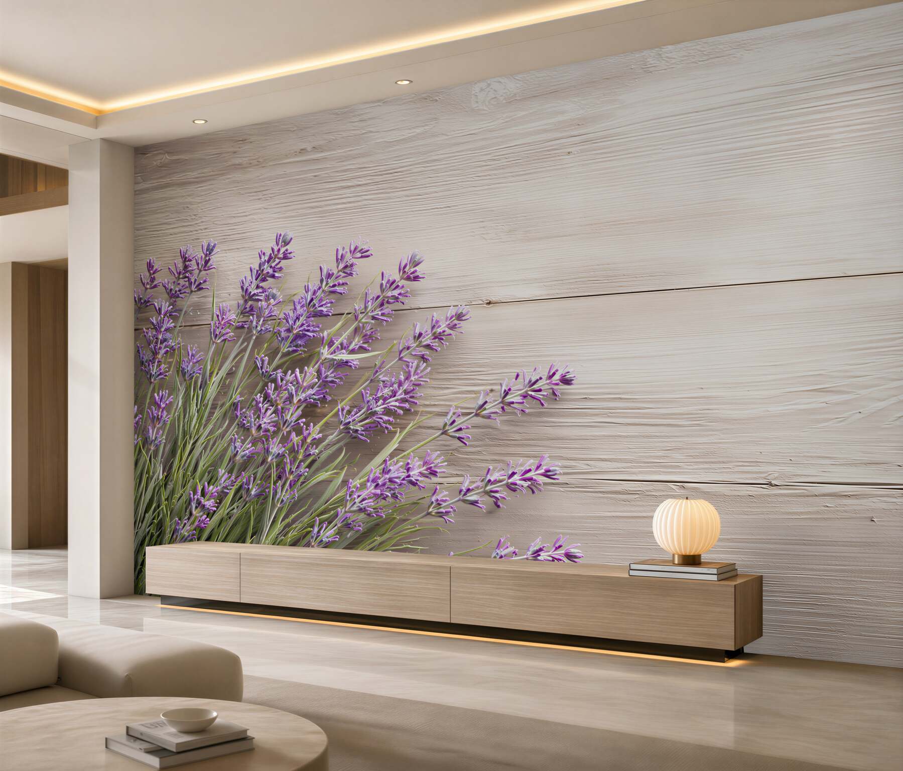 Fotobehang lavendel takjes op houten achtergrond