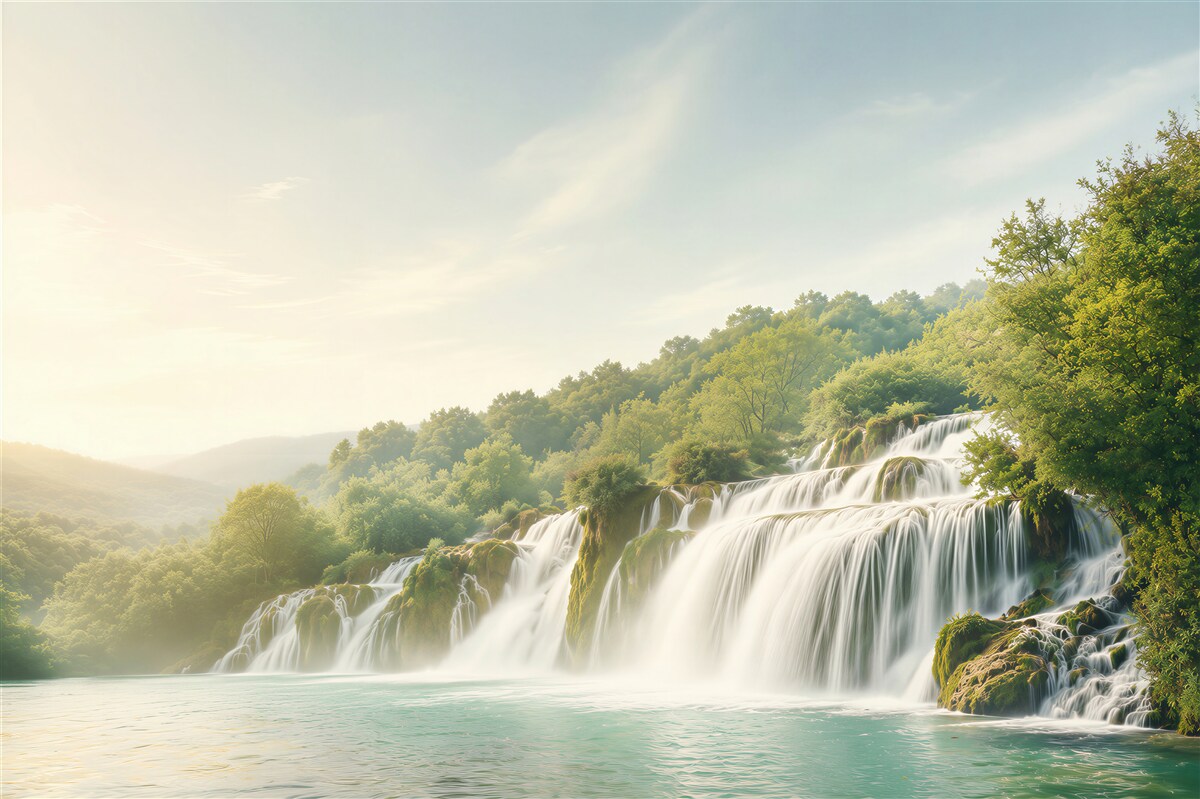 Fotobehang boslandschappen en bulderende waterval