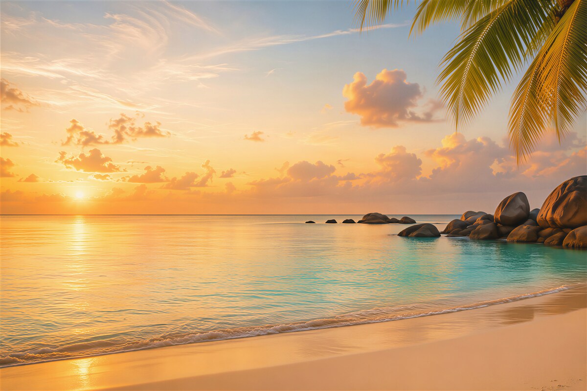 Fotobehang rustige tropische zonsondergang op het strand