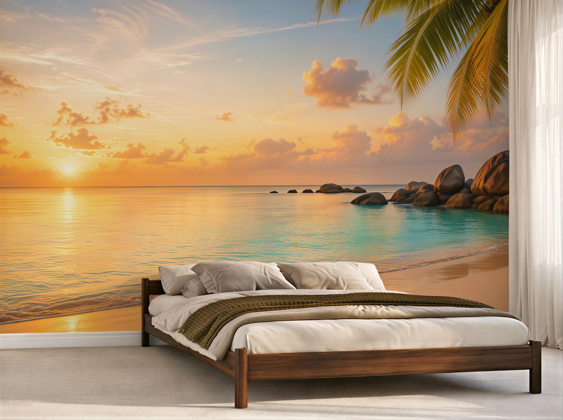 Fotobehang rustige tropische zonsondergang op het strand