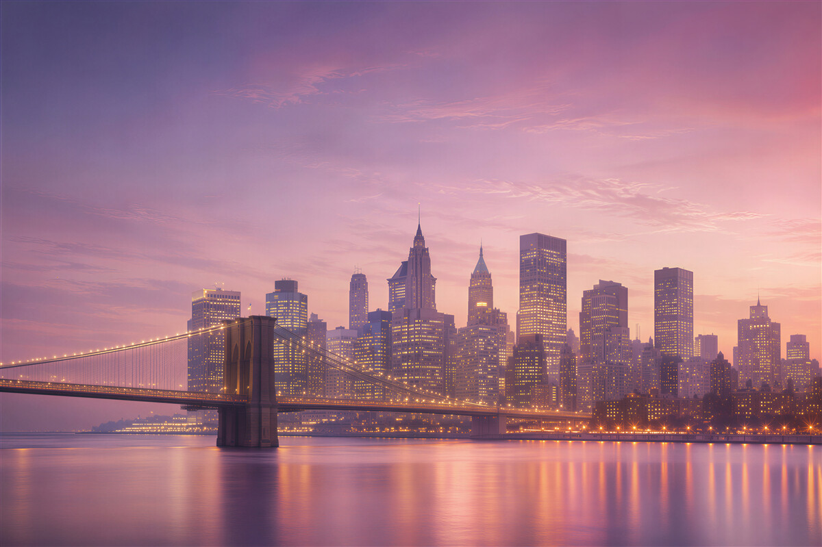 Fotobehang Brooklyn Bridge 's nachts