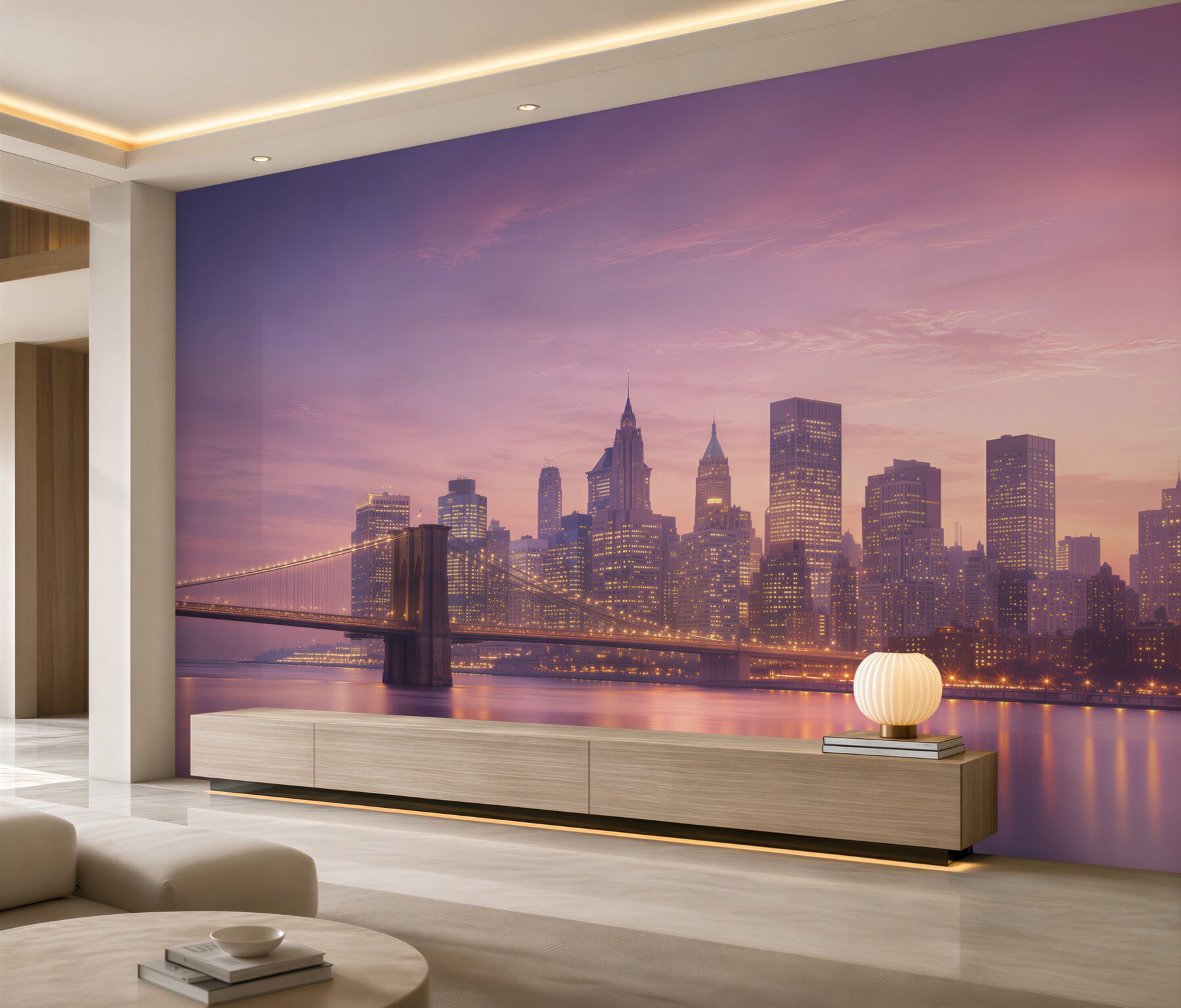 Fotobehang Brooklyn Bridge 's nachts