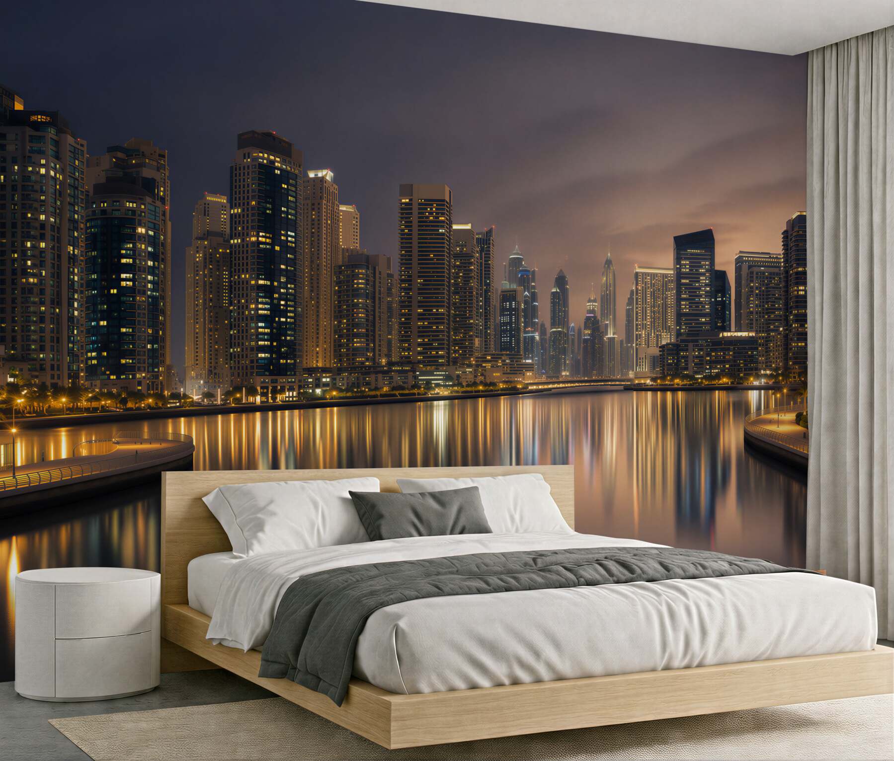 Fotobehang reflectie van wolkenkrabbers in het water