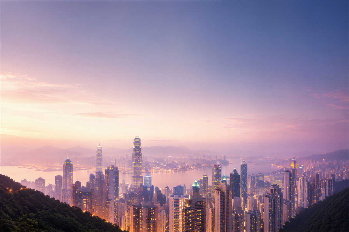 Fotobehang prachtig uitzicht op Hongkong 's nachts