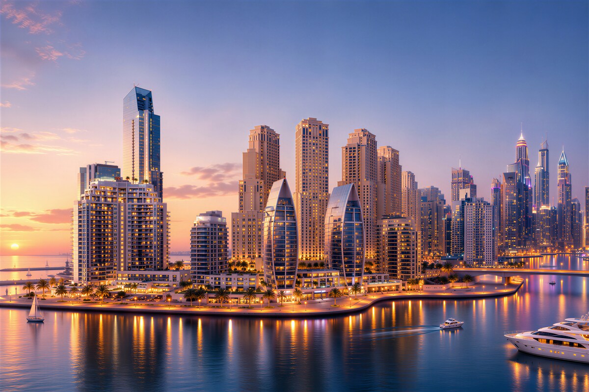 Fotobehang schemering boven Dubai