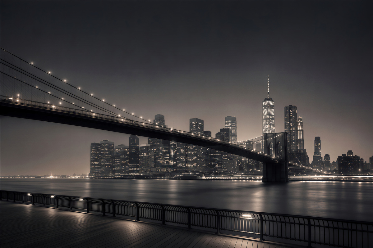 Fotobehang Manhattan en Brooklyn Bridge in zwart-wit