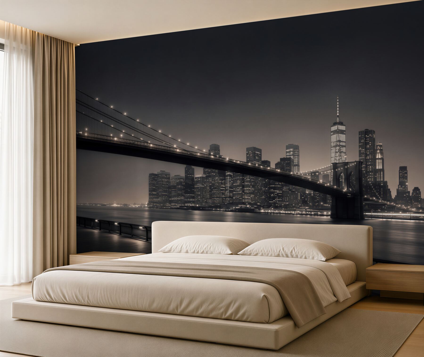 Fotobehang Manhattan en Brooklyn Bridge in zwart-wit