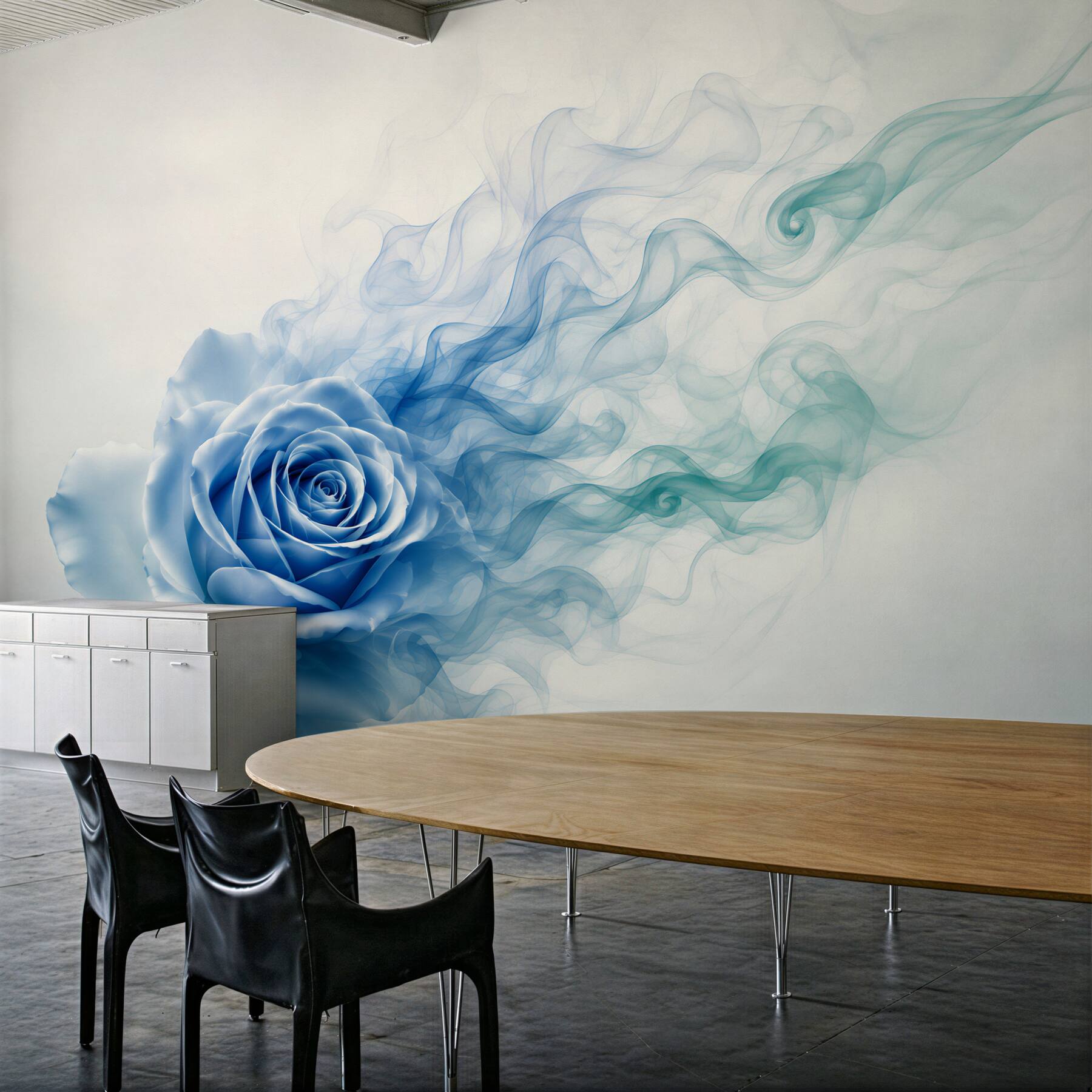 Fotobehang blauwe roos in de mist van de lucht