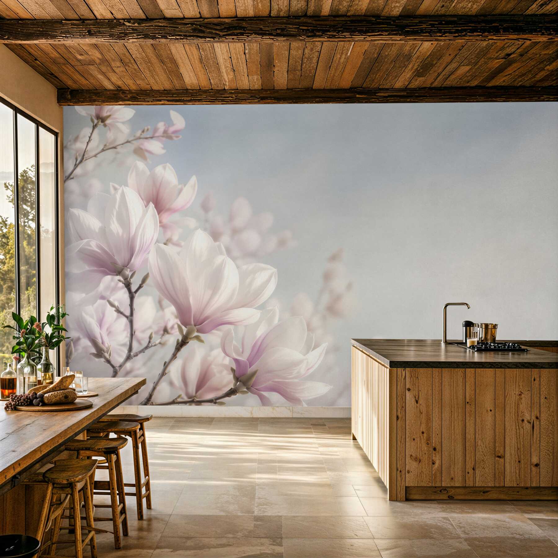 Fotobehang bloeiende magnoliaboom