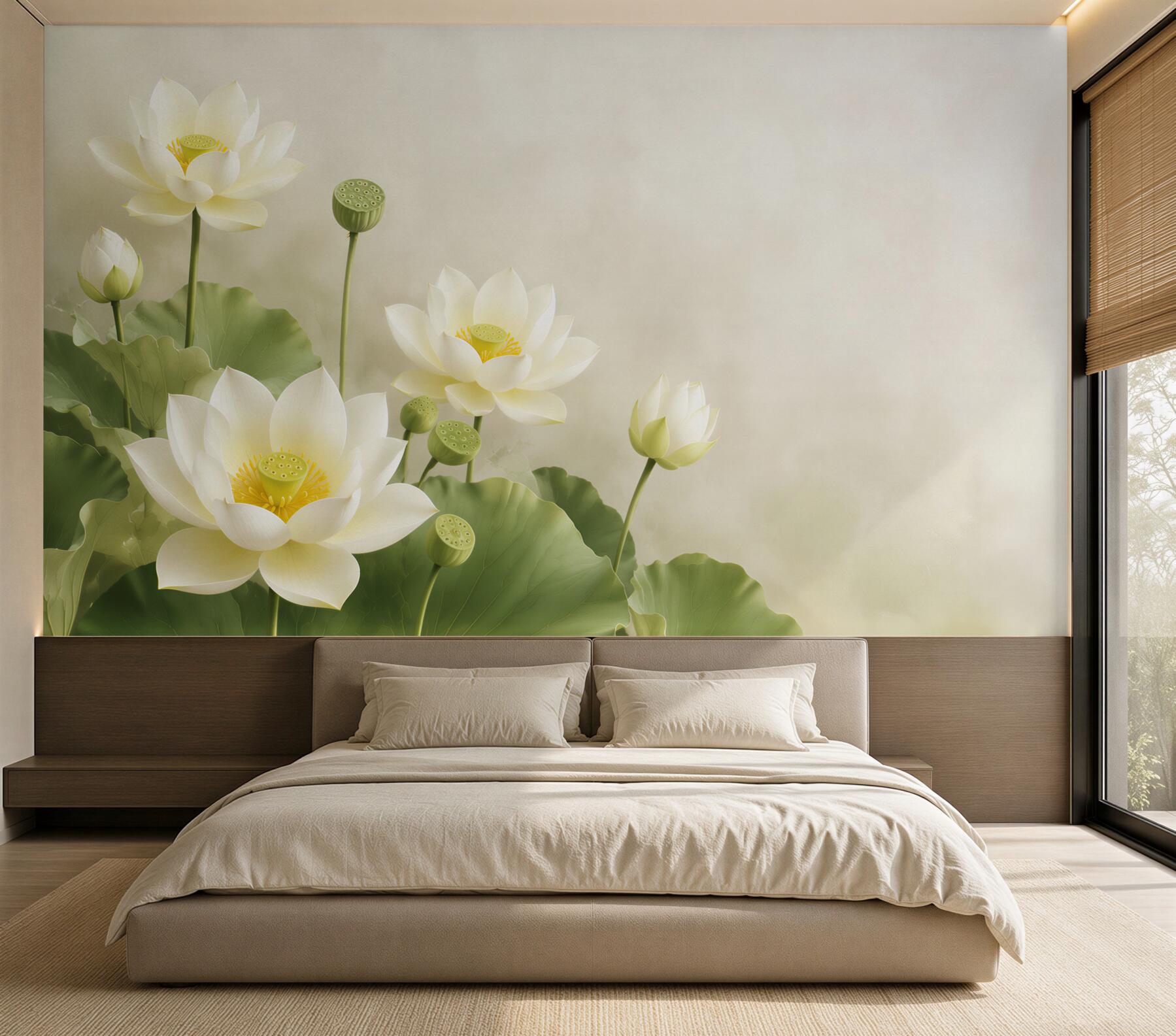 Fotobehang witte lelies met een gele kern