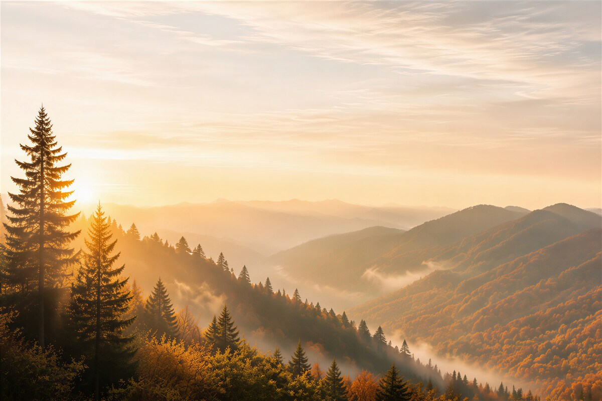 Fotobehang uitgelijnd boven de bergketens