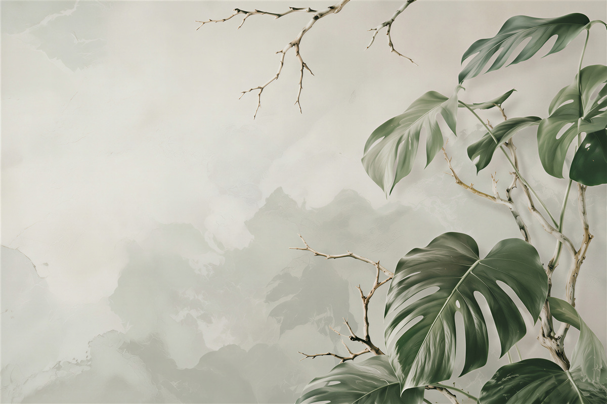 Fotobehang groene takken van monstera in de tropen
