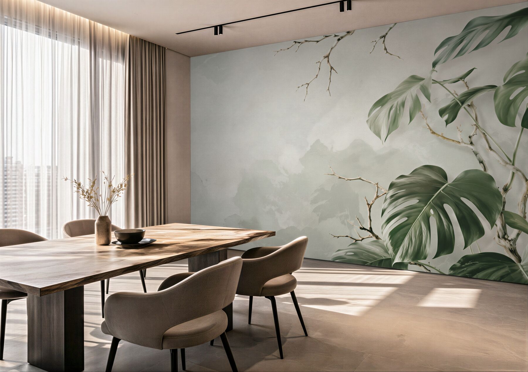 Fotobehang groene takken van monstera in de tropen