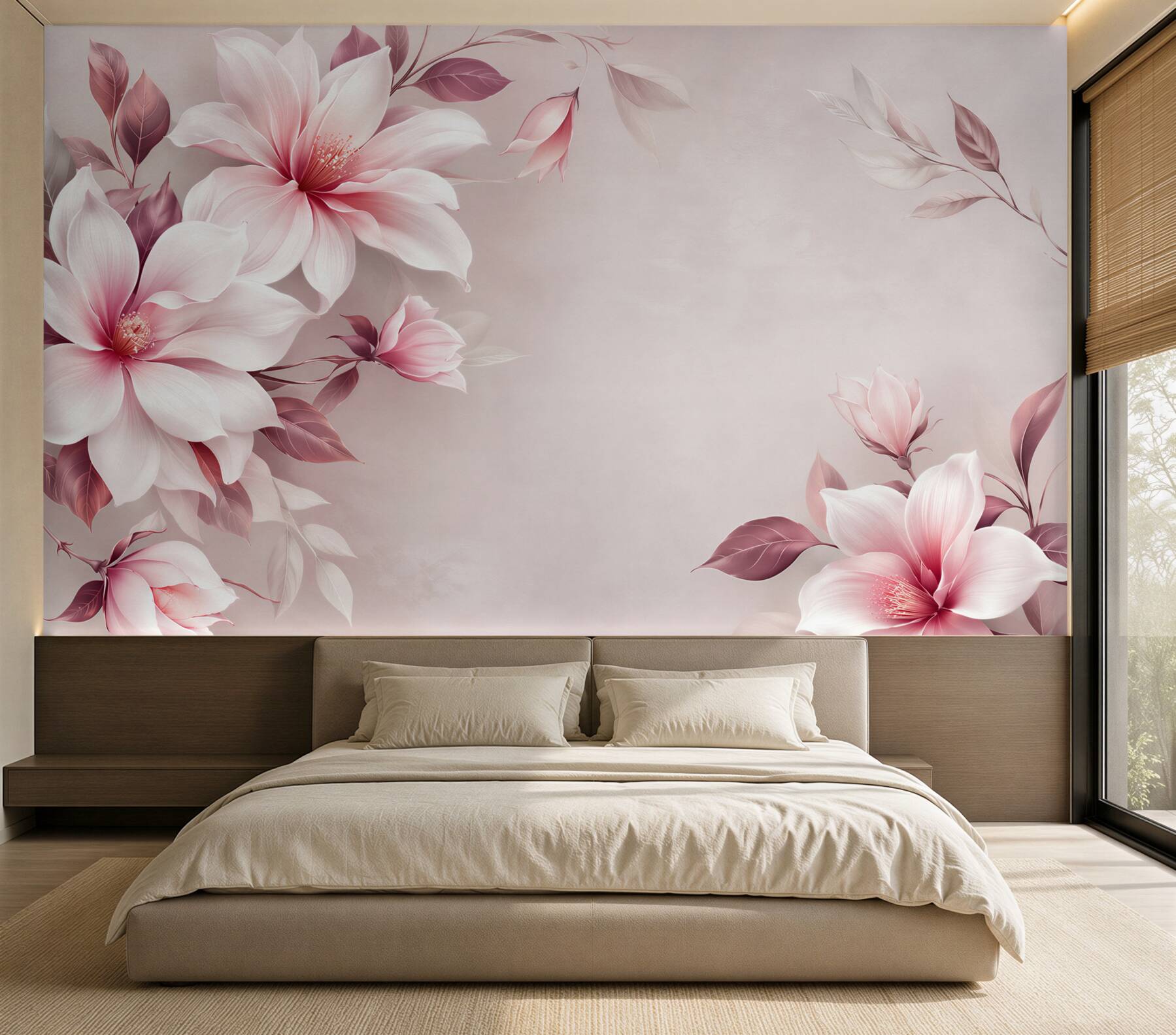 Fotobehang witte lotus bloemen met een rode kern