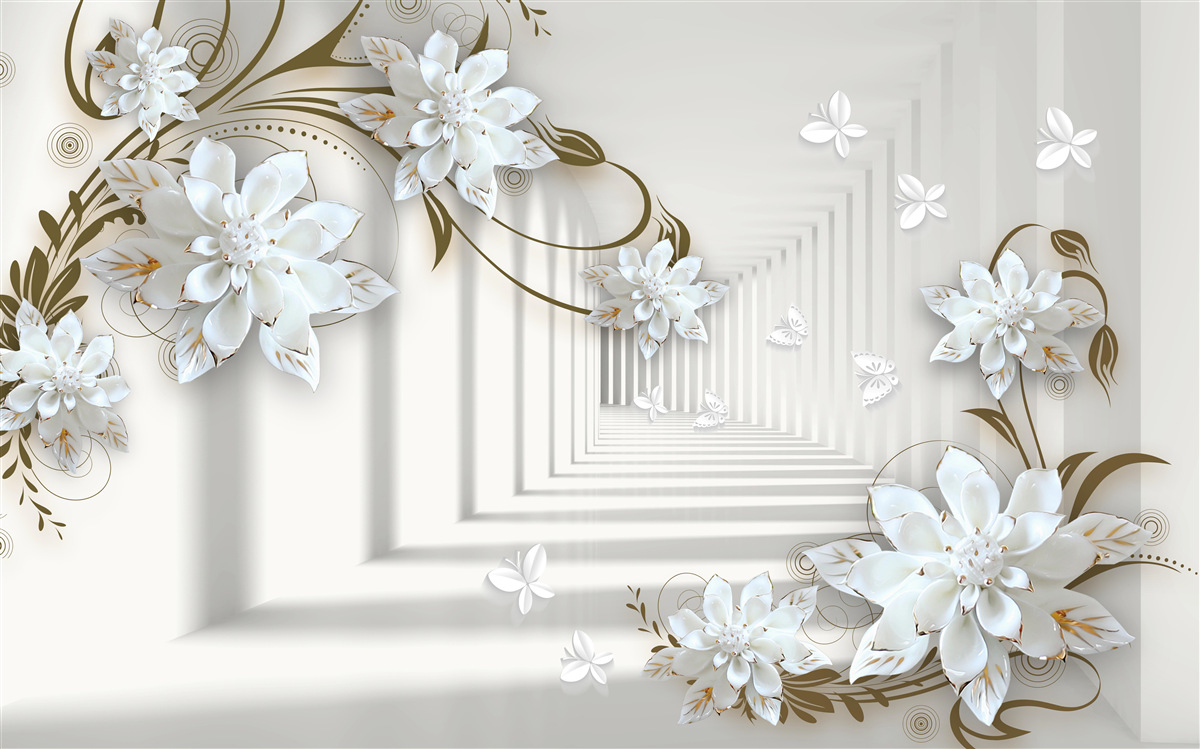 Fotobehang gouden magnolia takken in tunnelperspectief