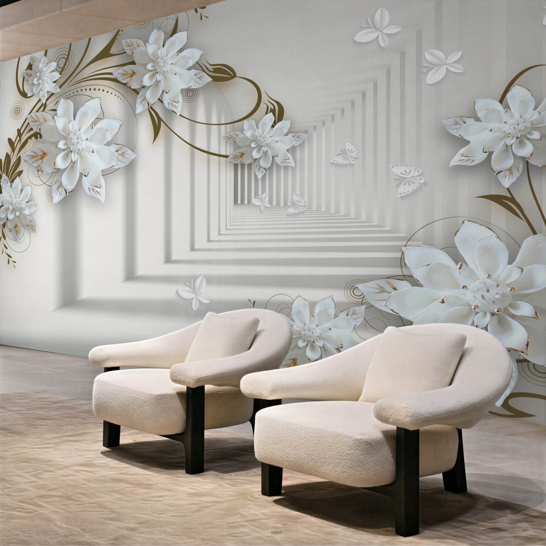 Fotobehang gouden magnolia takken in tunnelperspectief