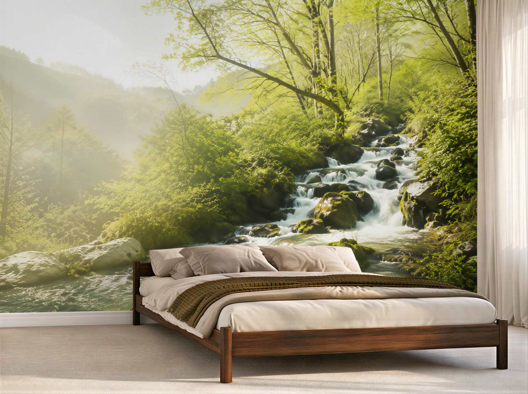 Fotobehang woeste bergwaterval midden in het bos