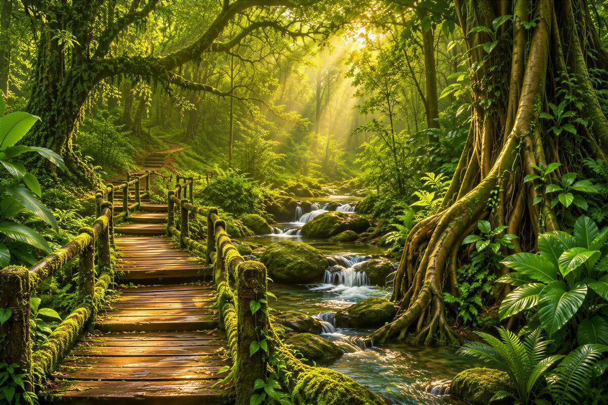 Fotobehang waterval in de Aziatische jungle